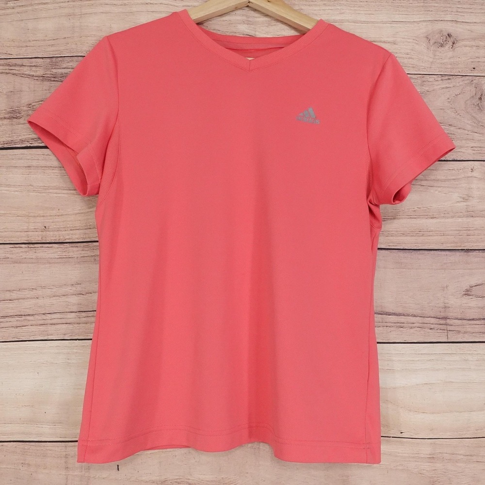 Adidas Shirt Womens M Pink V-Neck‎ Lightweight Breathable Training Activewear
